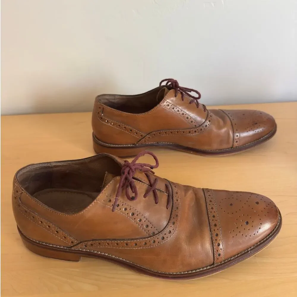 Johnston & Murphy Conard Men's Cap Toe Oxford Brogue Dress Shoes Tan Leather 11